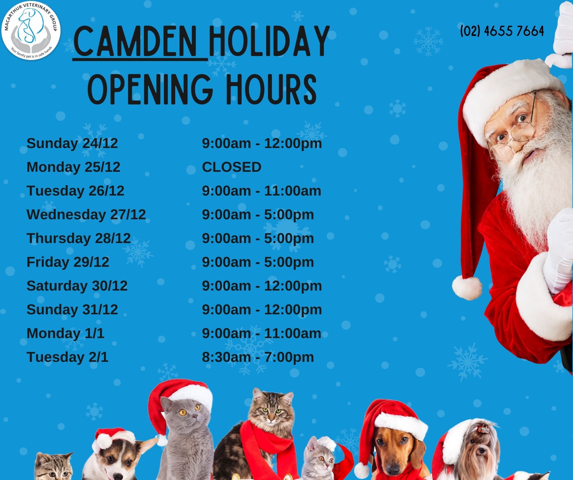 MVG Holiday Trading Hours for 2023 - Macarthur Veterinary Group